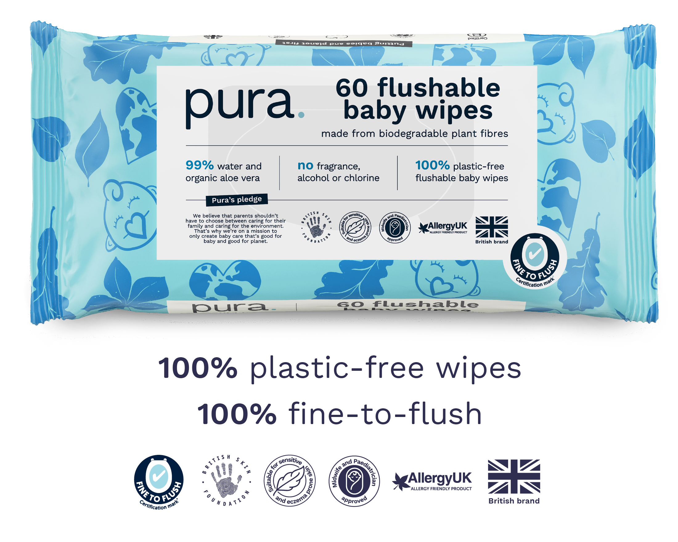 Flushable Baby Wipes- 12 x 60 Wipes