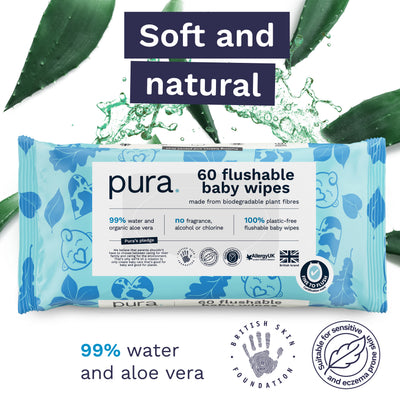 Flushable Baby Wipes- 12 x 60 Wipes