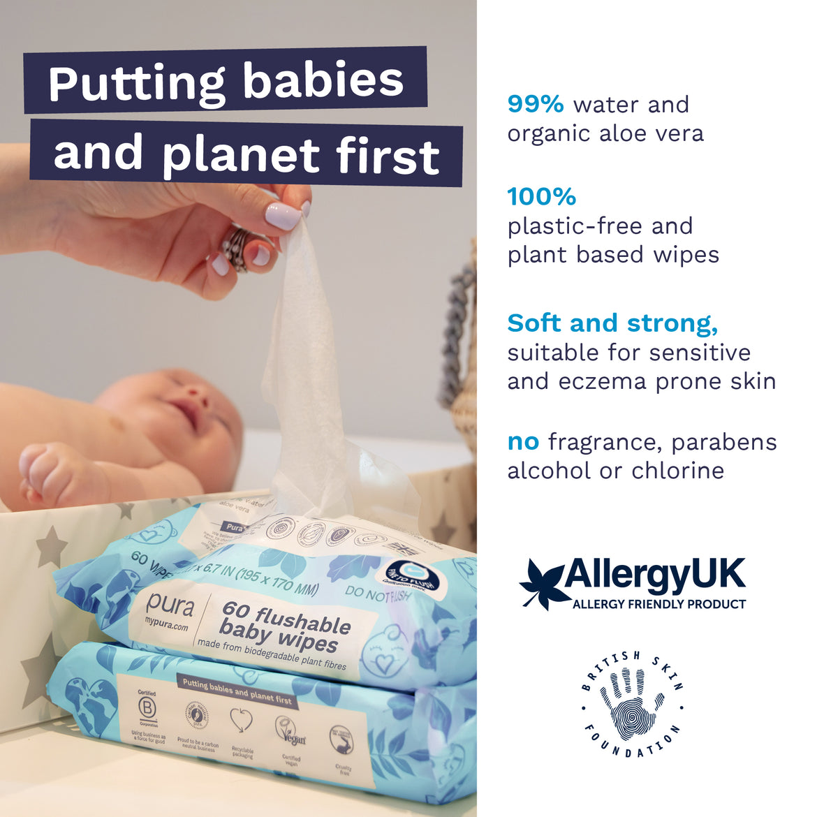 Flushable Eco Baby Wipes MyPura