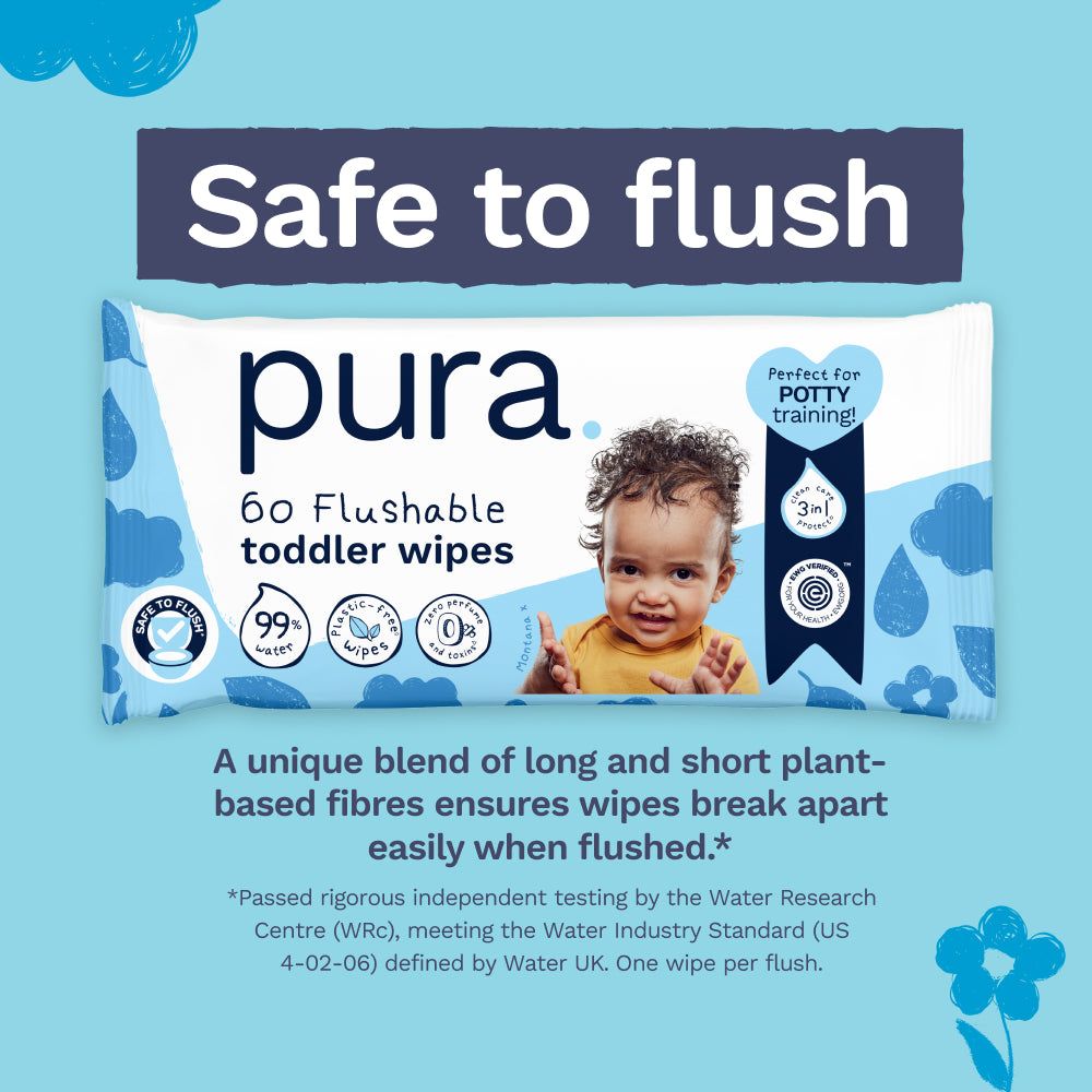 Flushable Toddler Wipes for Sensitive Skin - 12 x 60 Wipes
