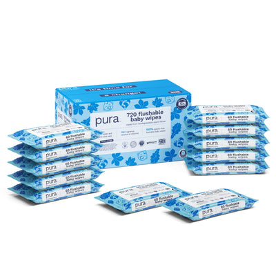 Flushable Baby Wipes- 12 x 60 Wipes